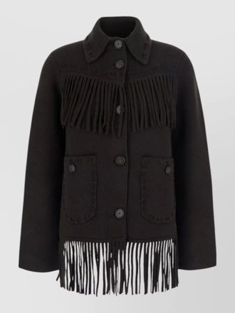 Guest In Residence cashmere wool fringe single breasted coat