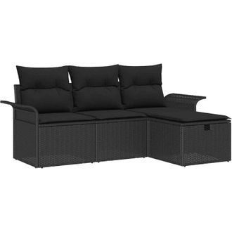 vidaXL Vidaxl - Conjunto De Sof&aacute; De Jard&iacute;n Con Coj&iacute;n 4 Pcs Negro Polirat&aacute;n