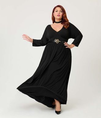 Unique Vintage Plus Size 3/4 Sleeve Batwing Maxi Dress in Black at Nordstrom, Size 2X