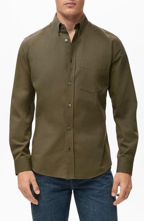 Mango Regular Fit Button Down Shirt in Medium Brown at Nordstrom, Size Small