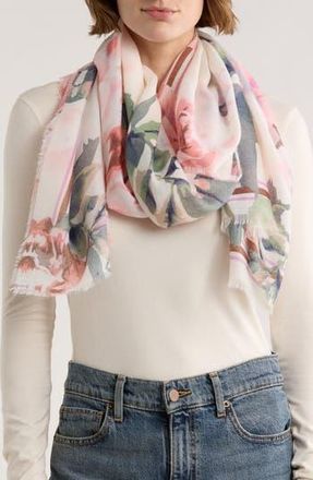 Vince Camuto Copenhagen Ikat Blooms Oblong Scarf in Ivory Neutral at Nordstrom Rack