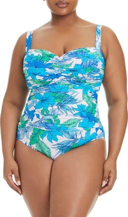 Bleu Rod Beattie Mio Underwire Shirred One-Piece Swimsuit in Cool at Nordstrom, Size 18W