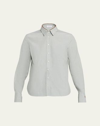 Brunello Cucinelli Monili-Collar Chambray Button-Down Shirt