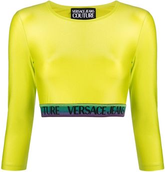Versace Jeans Couture logo-trim detail top - women - Polyamide/Elastane - 38 - Green