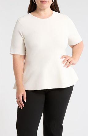 Nordstrom Short Sleeve Peplum Sweater in Ivory Tofu at Nordstrom, Size 4X