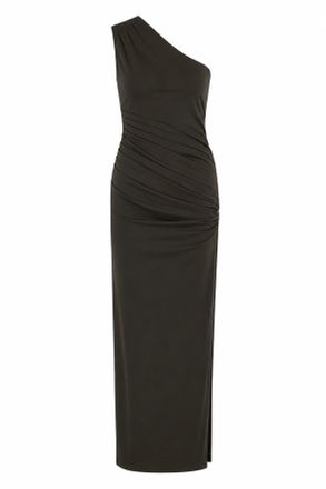 Rotate Olive Green Draped One-Shoulder Side Slit Evening Dress