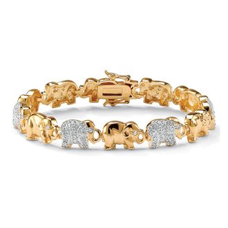 Palm Beach Jewelry 1.32 TCW Pave Cubic Zirconia Elephant-Link Charm Bracelet in 18k Gold-Plated 8