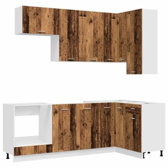 vidaXL Unidad De Cocina Lyon 8 Uds. Madera Envejecida Vidaxl