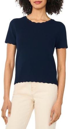 CeCe by Cynthia Steffe Scallop Rib Short Sleeve Knit Top in Classic Navy at Nordstrom Rack, Size X-Small