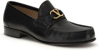 Valentino Garavani Mens Black Calf Leather Bos Taurus Slip-On Loafers