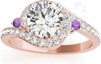 Allurez Halo Swirl Amethyst & Diamond Engagement Ring 14k Rose Gold (0.48ct)