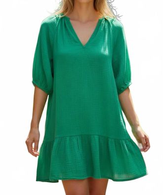 Elan V Neck Mini Sundress In Green