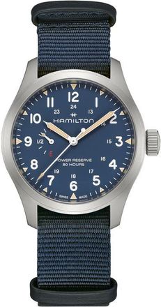 Hamilton Khaki Field Mechanical Power Reserve Web Strap Watch, 40mm in Blue at Nordstrom