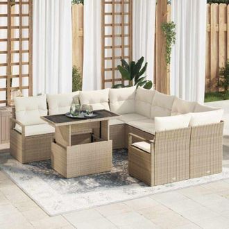 vidaXL Conjunto De Sof&aacute; De Jard&iacute;n 9 Pcs Beige Polirat&aacute;n Vidaxl