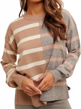 Hem & Thread Stripe Dolman Color Block Sweater In Taupe Grey