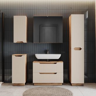 Vicco Juego De Muebles De Ba&ntilde;o Lotta, Rayas Roble/cachemira, 5 Partes, Vicco