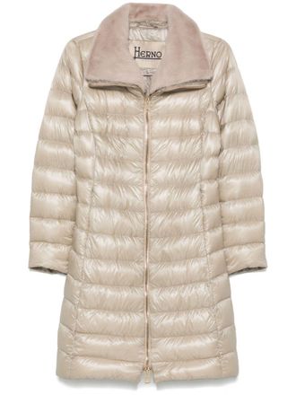 Herno faux-fur collar coat - women - Polyamide/Polyester/Polyamide/Goose Down/Goose Feather - 42 - Neutrals