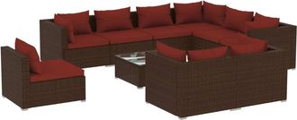 vidaXL Set Muebles De Jard&iacute;n 10 Pzas Y Cojines Rat&aacute;n Sint&eacute;tico Marr&oacute;n Vidaxl