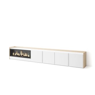 Skraut Home Skraut Home - Mueble Tv, Televisi&oacute;n, Muebles De Sal&oacute;n, Almacenaje, 315x35x50cm, Para Tv Hasta 80, Chimenea El&eacute;ctrica Xxl, Estilo Moderno, Blanco Y Rob