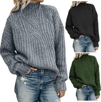 Generic Womens Chunky Mesh Cotton Turtleneck Pullover Womens Winter Pullover Elegant Long Sleeve Shirt Cotton Loose Winter Jumper Womens Jumper Elegant Tops L