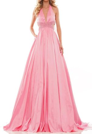 Colors Dress Taffeta Halter Neck Ball Gown In Hot Pink