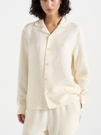Mani&egrave;re De Voir Bailey Unisex Textured Long Sleeve Shirt in Cream at Nordstrom, Size X-Small