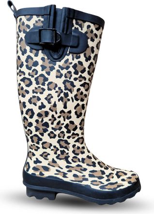 TOSH Womens Ladies Wellies Rubber Rain Boots Wellingtons Short & Tall Dog Paw Skull Festival Snow Buckle Adjustable (Leopard Tall, UK Footwear Size System,