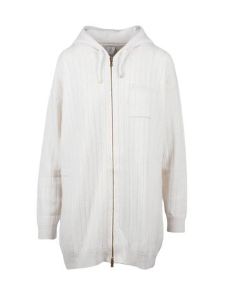 Eleventy White Wool-Blend Oversized Zip Cardigan