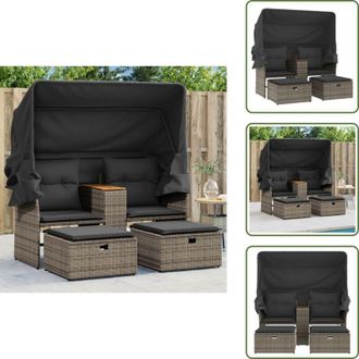 vidaXL Sgabelli da giardino - vidaXL Divano Giardino 2Posti Baldacchino e Sgabelli Grigio Polyrattan - Baldacchino retrattile