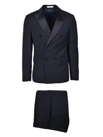 Futuro Mens Double-Breasted Virgin Wool Suit - Black