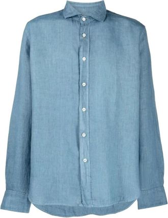 Canali Heren, Overhemden, Blauw, Maat: XL Linnen