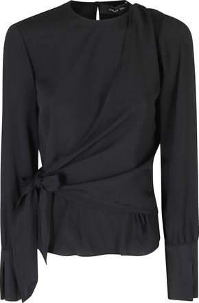 Federica Tosi Black One-Shoulder Removable Sleeve Acetate-Silk Blouse