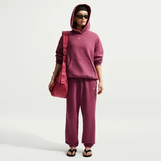Nike Womens Studio Fleece Weight High-Rise Oversized Cuffed Pants in Red | IM8074-654