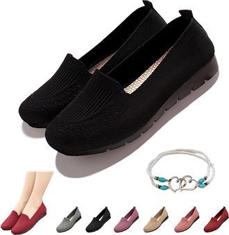 Generic Womens Orthopedic Knit Comfort Loafers-Slip-Resistant Walking Shoes, Womens Mesh Loafers Shoes Breathable Slip-ons (Black,4.5)