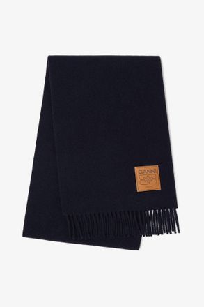 Ganni Navy Dark Blue Wool Scarf