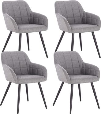 Woltu Woltu - Juego De 4 Sillas De Comedor, Sillas De Cocina En Lino Y Metal 49x43x81cm Gris Claro