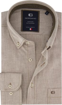Giordano overhemd beige Regular Fit flanel button-down borstzak