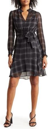 Tommy Hilfiger Fine Plaid Notched Neck Shirtdress in Black/White Cap at Nordstrom Rack, Size 16