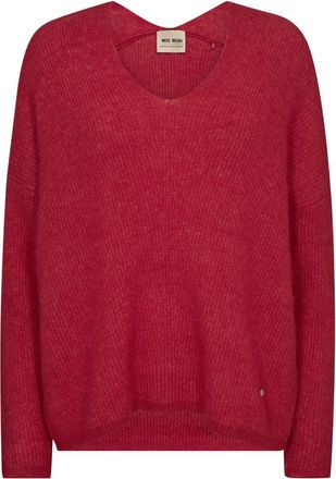 Mos Mosh Zachte V-Hals Gebreide Trui Chinese Rood - Dames - Ronde hals truien - Rood - S - Wol - Truien & Vesten