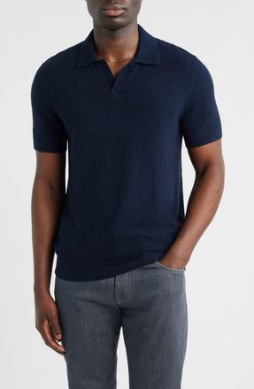 Nordstrom Johnny Collar Short Sleeve Boucl&eacute; Sweater Polo in Navy Sapphire at Nordstrom, Size Xx-Large