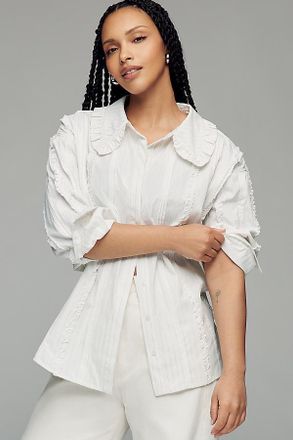 English Factory Pintuck Ruffle Shirt Top