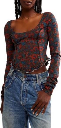 Free People Melanie Floral Long Sleeve Crop Shirt in Night Combo at Nordstrom Rack, Size X-Large