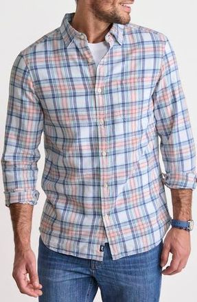Vineyard Vines Folly Beach Plaid Island Slub Cotton Spread Collar in Peaches & Cream at Nordstrom Rack, Size Xx-Large