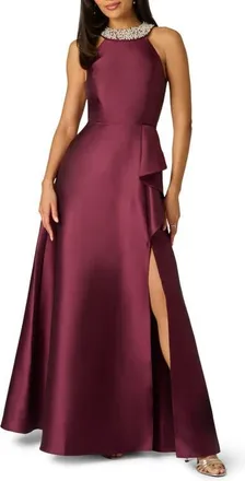 Adrianna Papell Embellished Neck Mikado Gown in Deep Wine at Nordstrom, Size 8