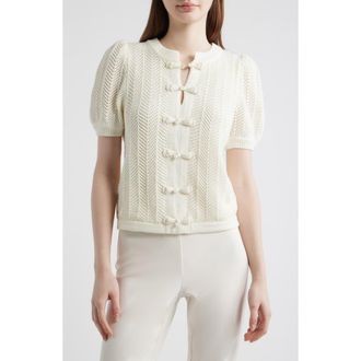 Elie Tahari The Billie Bow Cardigan in Sky White at Nordstrom, Size X-Small