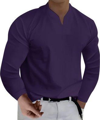 Generic Tee Shirts for Men Adult, Long Sleeve Shirts V-Neck Golf T Shirt Spring Autumn Shirt UK, Casual and Work Wear Ugly Shirt Running Top Mens White Shirts