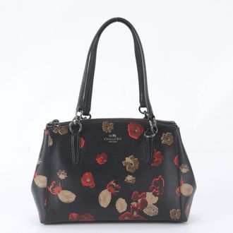 Coach Black Leather Coated Canvas Handbag Shoulder Bag Tote Bag (Pre-Owned)