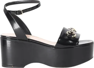 Gucci Gucci Horsebit platform sandalen met enkelbandje in zwart kalfsleer