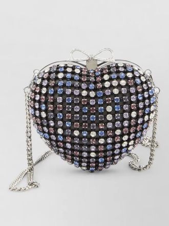 Self Portrait crystal heart clutch bag removable chain