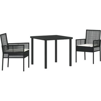vidaXL Vidaxl - Conjunto De Comedor De Jard&iacute;n Con Coj&iacute;n 3 Pcs Negro Polirat&aacute;n